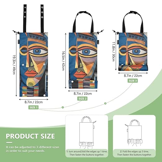 ALAZA Hanging Car Trash Bags Garbage Bag Trash Can for Back Seat Small Egyptian Geometric Face Washable Storage Bag Retractable 2 Pack