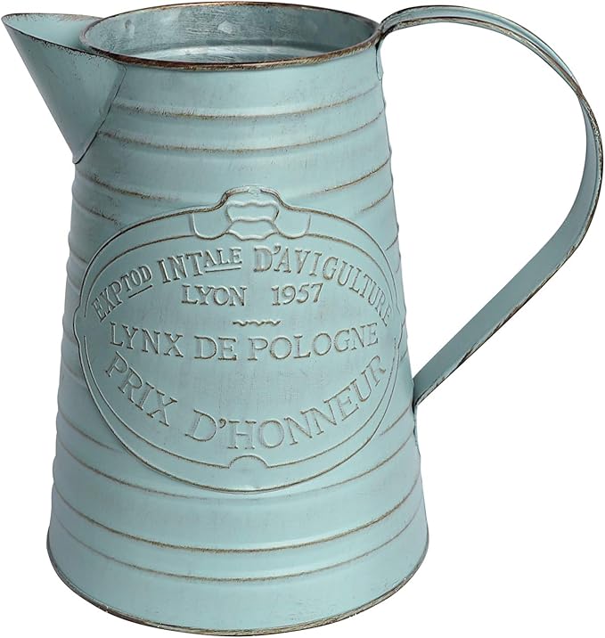 APSOONSELL Shabby Chic Metal Jug Vase Pitcher Flower Holder for Home Decoration