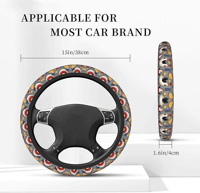 Red Chickens Grey Universal Fit Steering Wheel Cover for Car, Truck, and SUV, Durable Steering Wheel Protection