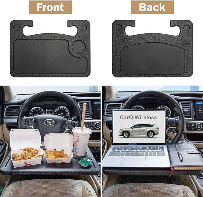 Oshotto Car Steering Wheel Desk | Food Table for Car | Laptop/Notepad| Seat Gap Storage Box for All Cars Black