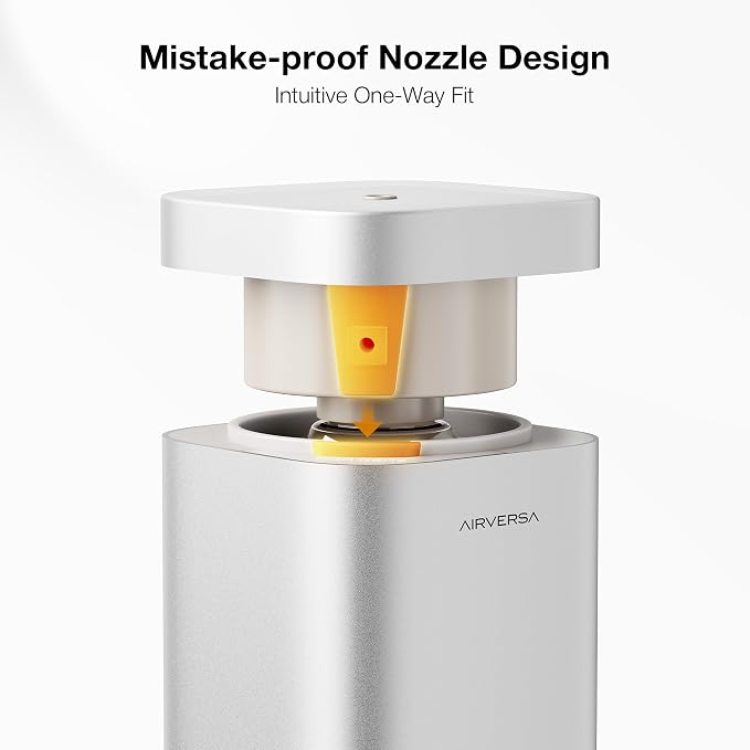 Airversa Waterless Diffuser, Smart Tower Diffuser with App Control, Cold Air Scent Diffuser Oil Machine for Homes Offices Hotels, 300mL Capacity, Up to1500 sq ft, DC-12V/1A Plug, RDX Silver Kit