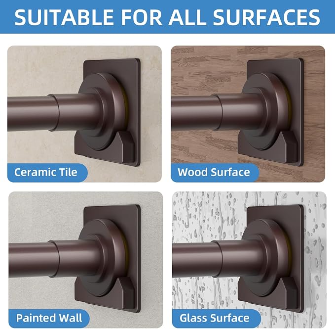 CorkLatta Matte Bronze Shower Curtain Rod,1 Inch Diameter Stainless Steel Adjustable Spring Tension Rods 32 to 92",with Holders,Anti-Slip,Curtain Rods No Drilling(1 Pack)