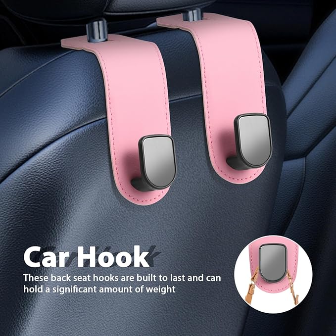 HEALLILY Car Headrest Hooks 2 Pack Backseat Purse Hangers Organizer for Bags Grocery Drinks Universal Car Seat Back Hooks Interior Storage Accessories