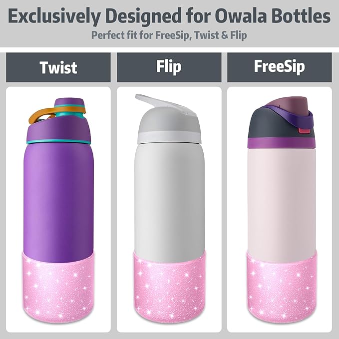 Silicone Boot for Owala 40oz Water Bottle – Anti-Slip Protective Cover, Bottle Boot, Base Cover Compatible with FreeSip, Sleeve for Stainless Steel Tumblers (Glitter Pink, 40OZ)