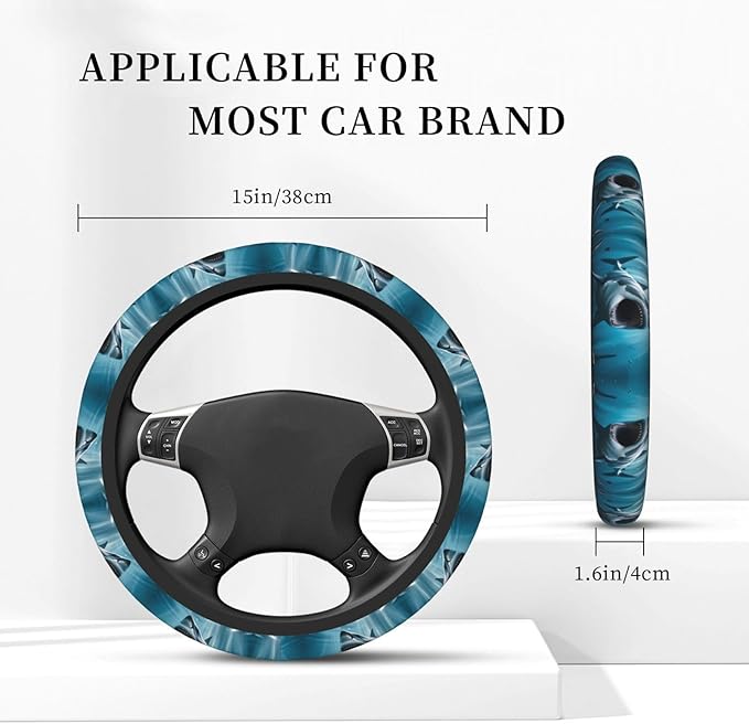 Shark Bites The Ocean Universal Fit Steering Wheel Cover for Car, Truck, and SUV, Durable Steering Wheel Protection