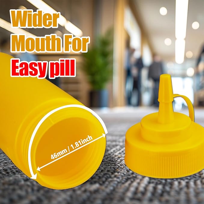 Squeeze Bottles for Sauces,Leak-Proof Condiment Dispenser, BPA-Free Kitchen Restaurant Squeeze Bottle Set with Wide Mouth for Ketchup, Mustard,Syrup,Dressings (Yellow, 4Pack-16oz(400ml))