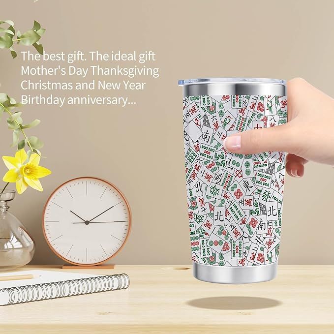 Mahjong Gifts, Mahjong Themed Stainless Steel Insulated Tumbler with Lid and Straw 20oz, Mahjong Lover Gift Mahjong Player Gift for Friend Family (Mahjong)