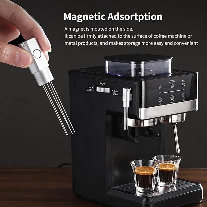 WDT Tool with Strong Magnetic - WDT Espresso Distribution Tool with 6 Stainless Steel Needles,Coffee Stirrer Tool for Barista (Black)