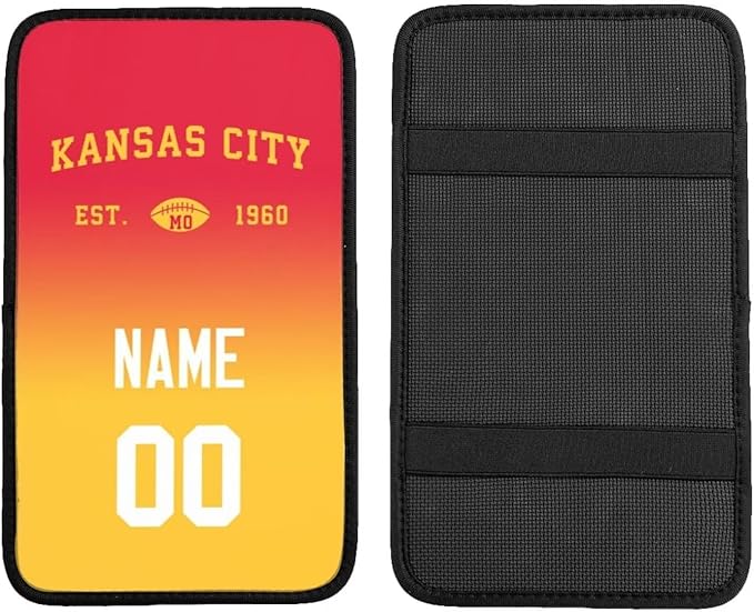 Custom Car Armrest Cover,Add Personalized Name and Number As Gifts for Loyal Football Fans,Auto Center Console Pad Car handrail Box Cushion,Fit for Most Car