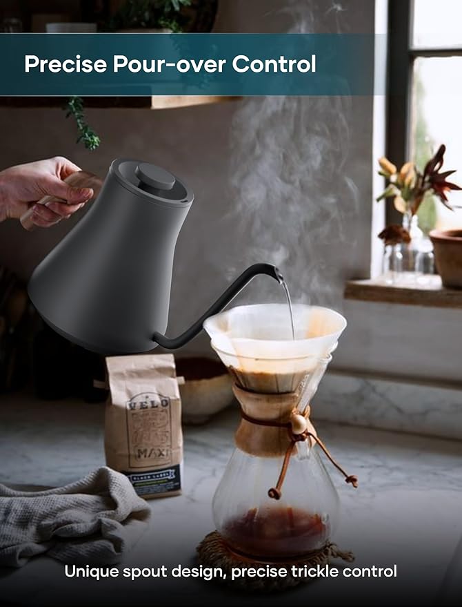 Electric Kettles, Gooseneck Electric Kettle, ±1℉ Temperature Control, Stainless Steel Inner, Quick Heating, for Pour Over Coffee, Brew Tea, Boil Hot Water, 0.9L Dark Grey