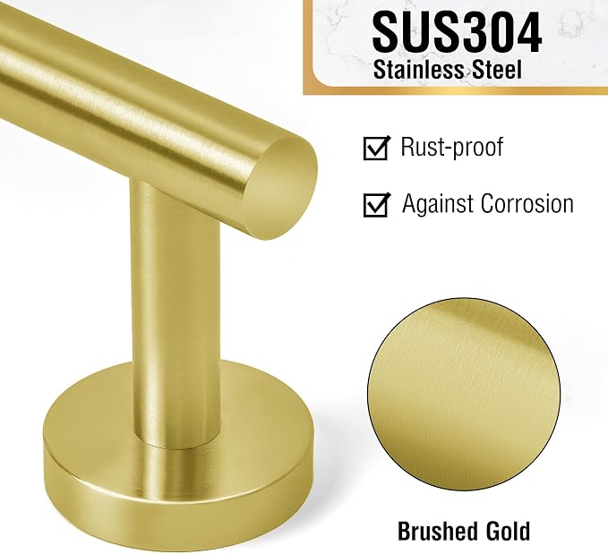 HITSLAM Gold 30 Inch Towel Bar for Bathroom, SUS304 Stainless Steel Bathroom Towel Rack Wall Mounted, Modern Home Decor Bath Towel Holder with Hardware Accessories (Total Length 31.6 Inch)