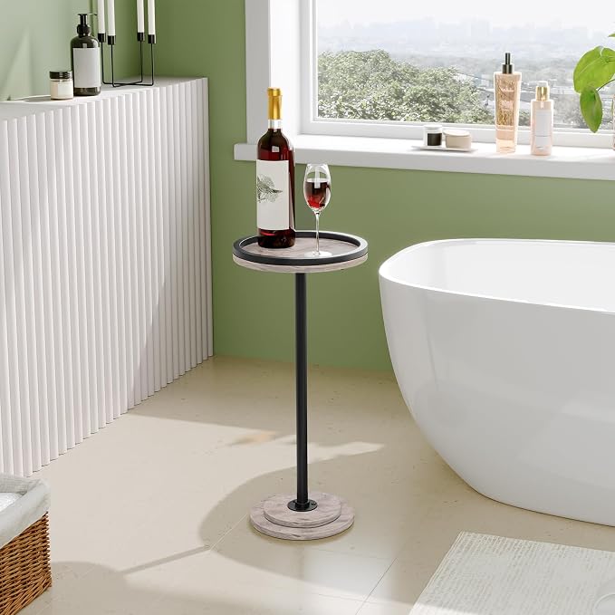 HOOBRO Small Round Side Tables, Set of 2, Drink Tables, Coffee Martini Tables with Pedestal Accent for Small Spaces in Living Room, Bedroom, Sofa Couch, Greige BG168BZP201