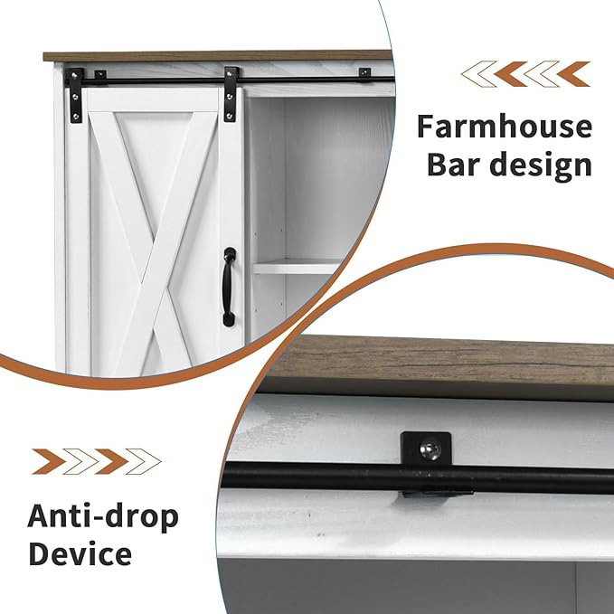 4 EVER WINNER 42" Coffee Bar Cabinet, Sideboard Cabinet with Adjustable Shelf for Kitchen, Farmhouse Buffet Cabinet with Storage