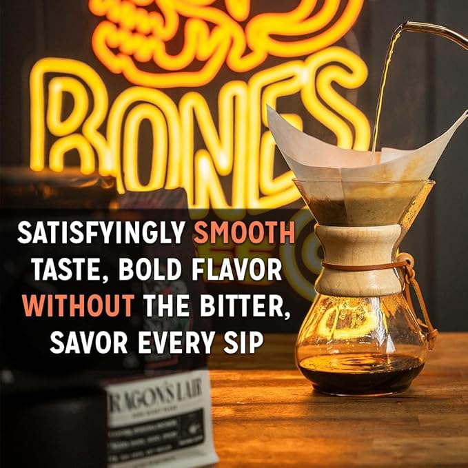 Bones Coffee Company Coco Crush, Coconut Macaron Flavored Coffee, Medium Roast Low Acid Arabica Beans Compatible with Auto drip and French Press Coffee Maker, 12 Oz Whole Bean