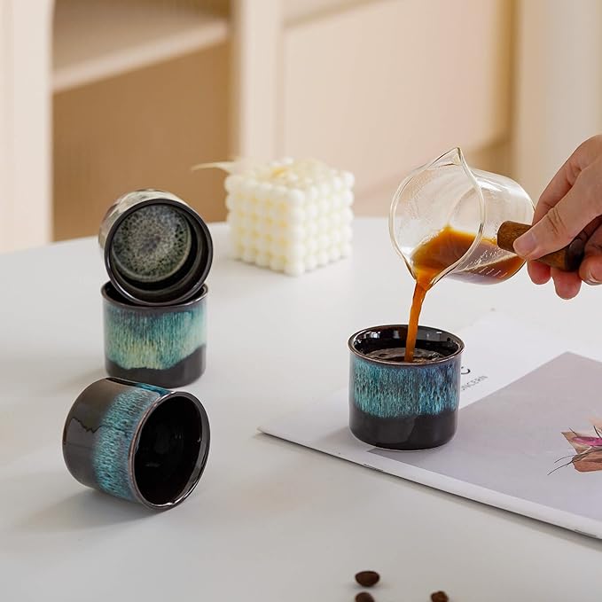 Espresso Cups Set of 2, Ceramic Espresso Cups, Expresso Shots Cups, 2.5oz Tea Cups, Demitasse Cups (2, magic outside/magic blue outside)