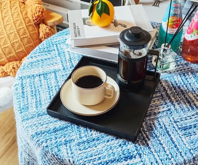 Small Square Tray (9 inch) 3 Pack, Durable Black Tray for Desserts & Organization, Lightweight for Coffee, Drinks, Party, Seasoning, Perfume and Display.