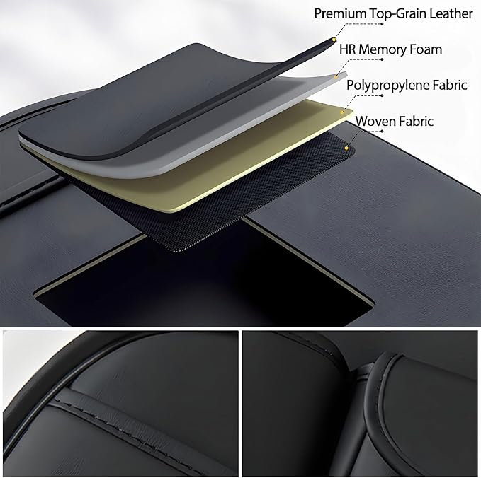 Universal Premium Leather Foldable Car Backseat Organizer with Table Tray, Car Seat Back Protector with Garbage Bag Touch Screen Pad Holder, Car Kick Mats Protector with Tissue Holder (Black)