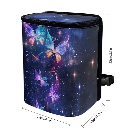 Galaxy Butterfly Car Trash Can with Lid,Butterfly Car Interior Set Zipper Auto Garbage Hanging Leak Proof Vehicle Trash Bin Rubbish Storage Bag for Most Vehicle Back/Front Seat/Console