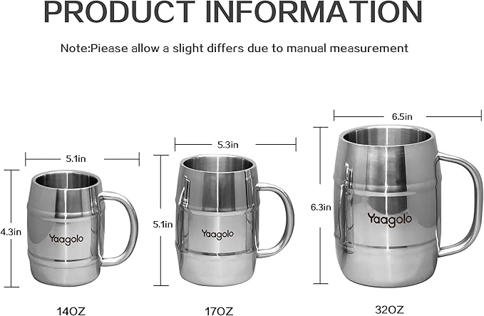 Beer Mug, 17oz Double Wall Stainless Steel Beer Stein with Handle, Insulated Stein Mug for Cold Drinks, Hot Coffee, Milk, Shatterproof Cups for Men Women, Gift for Beer Lovers