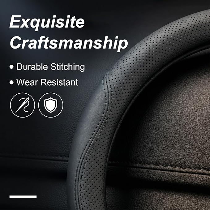 Steering Wheel Cover for Toyota RAV4 Corolla Camry Highlander, 14.5"-15 "Car Steering Wheel Cover with Non-Slip Breathable (Black)