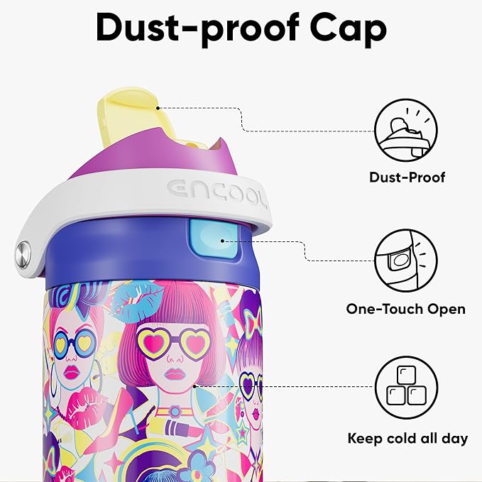 ENCOOL Leakproof Insulated Water Bottle with Straw Dual-Sip Water Bottle Bag-Safe Design for Work, Commute & Gym – Keeps Drinks Cold All Day, 24 oz, Neon Sweetheart