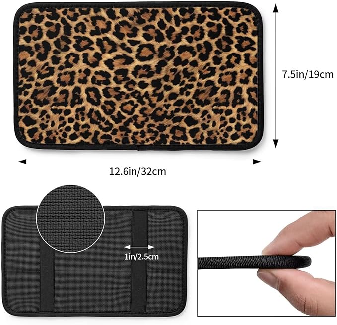 Car Armrest Cushion Brown Leopard Print Center Console Cover Car Accessories Interior Organizers Classical Middle Console Lid Covers Pad Fit for Most Cars Sedans Vans Truck