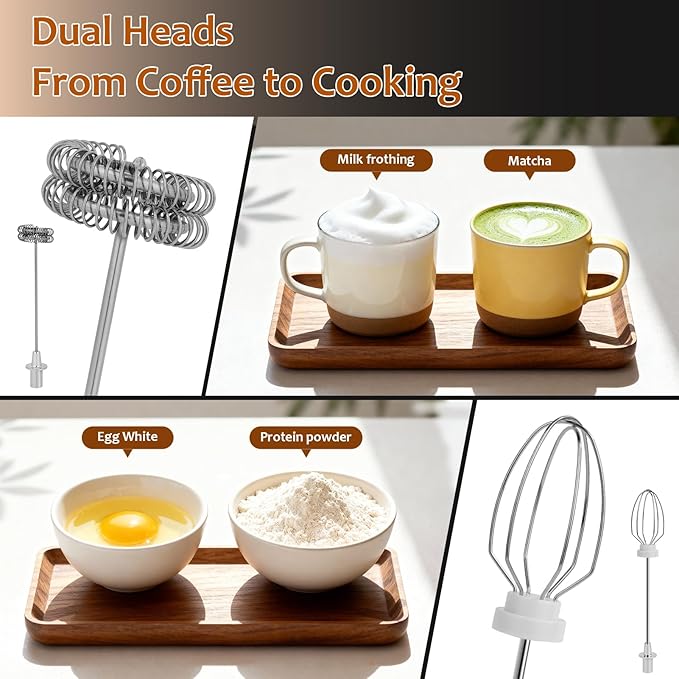 Milk Frother Wand Rechargeable Handheld Frother For Coffee,Batidora De Mano Electrica Coffee Bar Accessories Kitchen Appliances Essentials Electric Frother Gift For Women Men (Silvery)