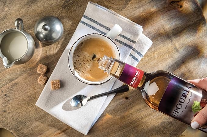 Upouria Butter Pecan Coffee Syrup Flavoring, 100% Vegan, Gluten-Free, Kosher, 750 mL Bottle - Coffee Syrup Pump Included