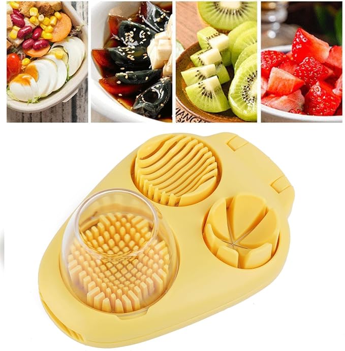 3 In 1 Egg Slicer for Hard Boiled Eggs,3 Slice Modes Egg Cutter,Stainless Steel Dicer for Strawberry Mushroom Grape Cherry, Multifunctional Food Cutter Slicer for Home Kitchen Chopper Gadgets (Yellow)