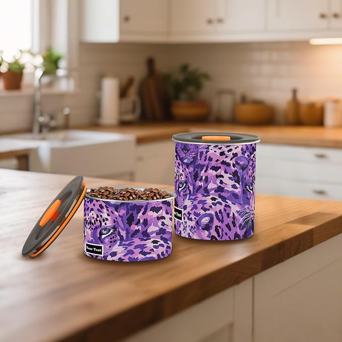 ALAZA Purple Leopard Print Kitten Cats Airtight Coffee Bean Canister Customed 900ml Food Storage Containers with Lids For Gournd, Tea, Sugar, Flour, Rice, Cereal, Candy Cookie Jar