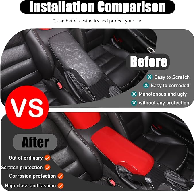 Center Console Cover Compatible with Corvette C6 2005-2013 Accessories Car Armrest Cover Waterproof Cushion Car Armrest Storage Box Cover Car Arm Pads Caps Protector Pad (Sport Red)