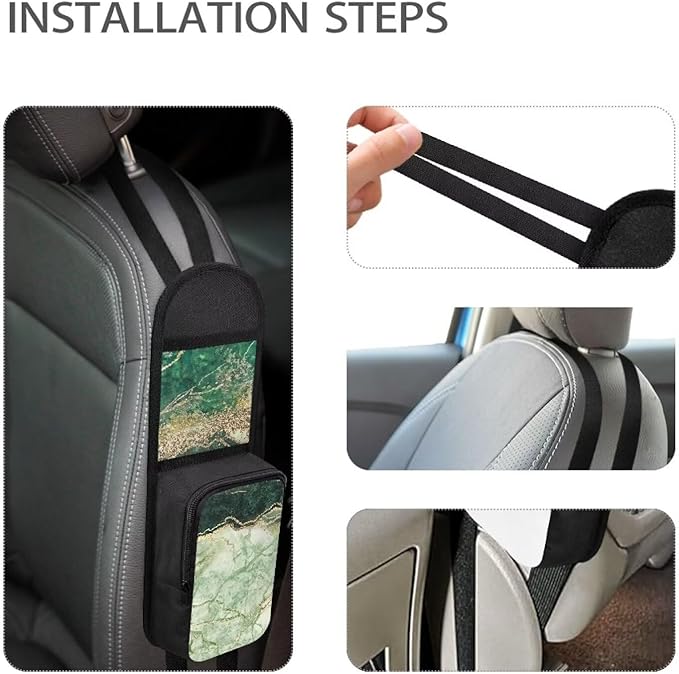 Green and Gold Marble Automatic Seat Side Storage Organizer Seat Side Organizer Car Seat Storage Bag Front Seat Phones, Drink, Stuff Holder for Most Vehicles