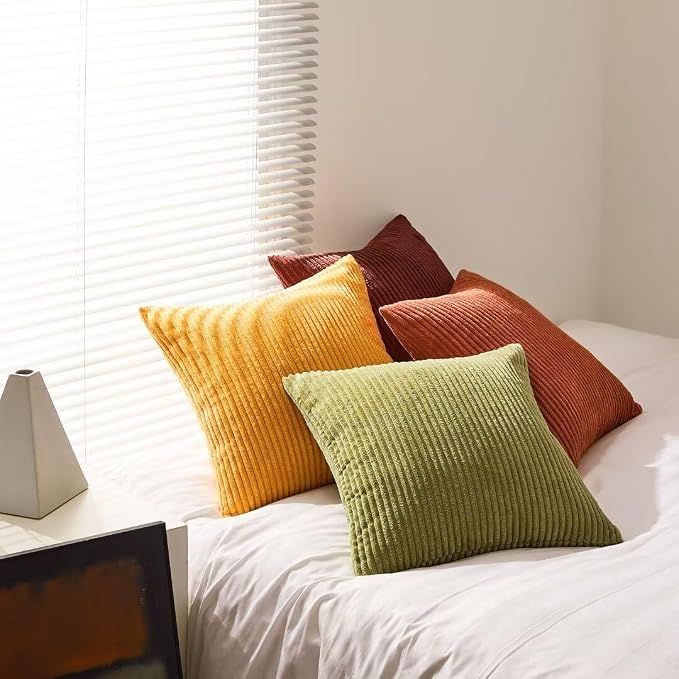 Topfinel Fall 20x20 Set of 4 Couch Decorative Pillow Covers,Modern Burnt Orange Yellow Green Gradient Corduroy Throws Pillow Case,Rustic Western Cushion Covers for Bed Sofa Living Room Home Decor