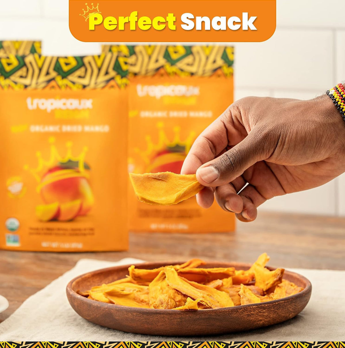 Organic Dried Mango Slices, No Sugar Added, 16oz - All-Natural, Non-GMO, Mouth-Watering Dried Mangoes - Preservative-Free, Nutritious & Delicious Snack for Kids and Adults by Tropicaux Reign