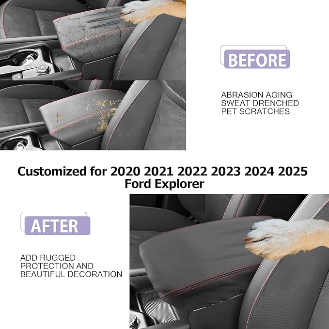 Explorer Center Console Cover Compatible with 2024 2025 Ford Explorer Accessories 2025 Explorer Armrest Cover Center Console Pad Explorer ST/ST-Line/Platinum Armrest Console Cover Soft Leather,Black