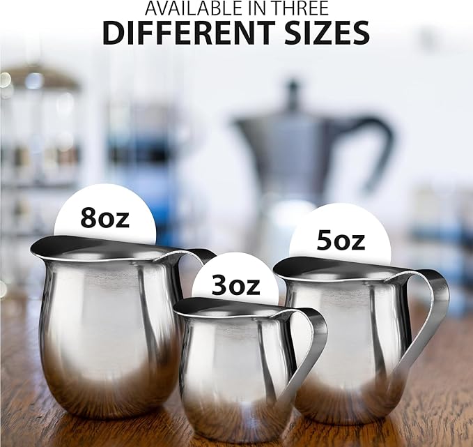 EHOMEA2Z Stainless Steel Bell Creamer Espresso Shot Frothing Pitcher Cup Latte Art (4, 5 Oz)
