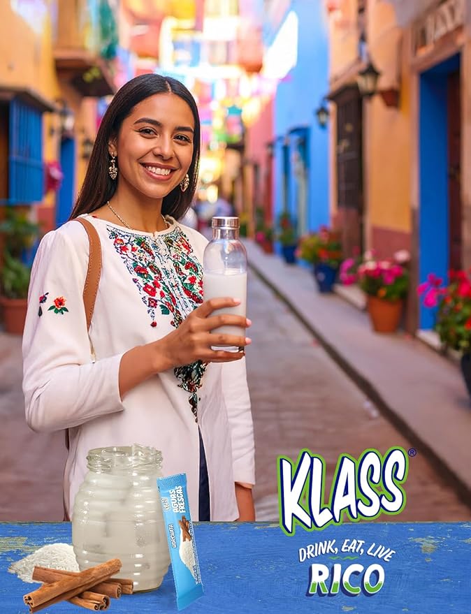 Klass Aguas Frescas, Powdered Drink Mix, 40 Singles Zero Sugar & Caffeine-Free Powder Packets, Water Drink Mix, Flavor: Horchata - 5 Calories Per Packet & Natural Flavors