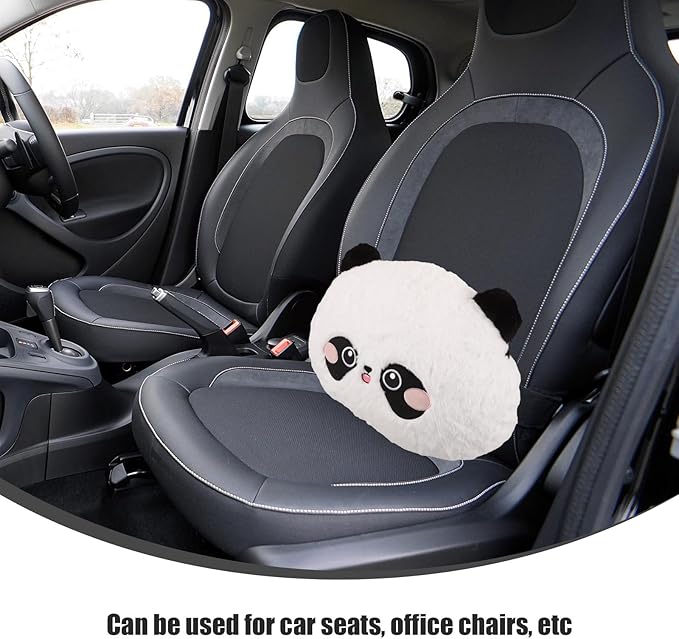 Mikinona Cartoon Panda Lumbar Support Pillow for Car Seat Cushion, Cute Panda Neck Pillow with Rabbit Hair Embroidery, Soft Round Waist Support for Driving and Office Use