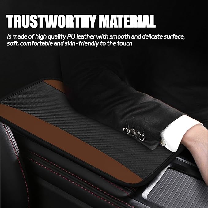 Hovom Car Center Console Cover, 12.72"×7.15" Leather Armrest Cover for Cars, Stylish Auto Armrest Cushion Pad, Anti-Scratch Vehicle Arm Rest Protector, Universal Interior Car Accessories (Coffee)