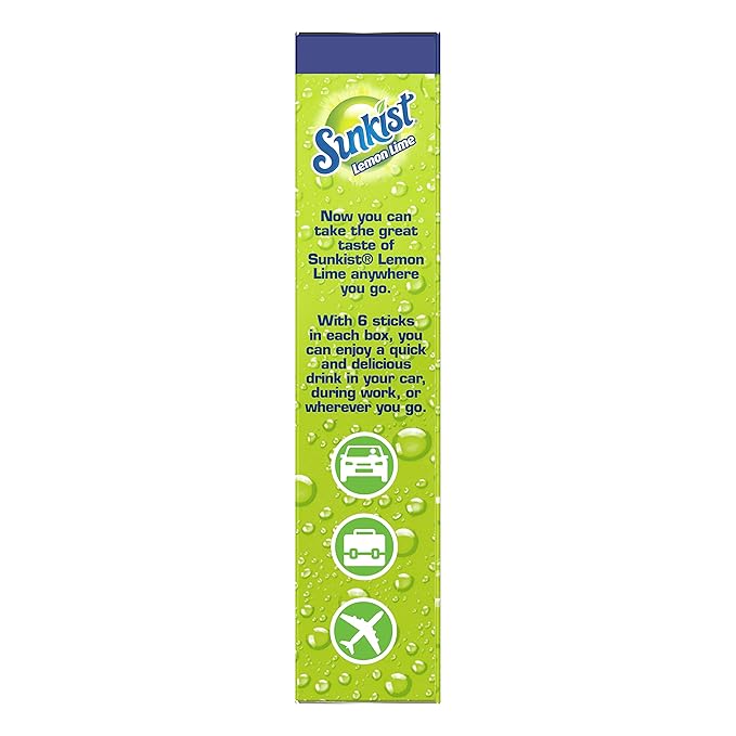Sunkist Singles-To-Go Drink Mix, Lemon-Lime, Non-Carbonated, Low-Calorie, Zero Sugar, 6 CT in each box (Pack of 6)