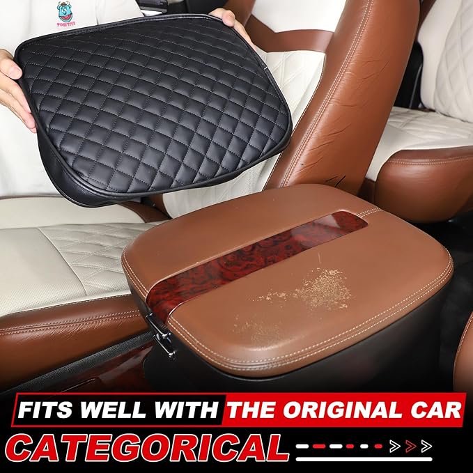 Center Console Armrest Cover Compatible with Cadillac Escalade 2007-2014 Accessories, Leather Armrest Lid Cushion Pad, Armrest Seat Box Cover Mat for Escalade
