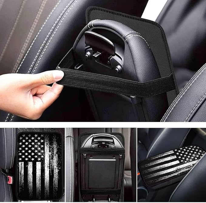 American Flag Print Car Center Console Cover Non Slip Decorative Armrest Cushion Cover for Cars Universal Fit Most Vehicles, Easy to Install
