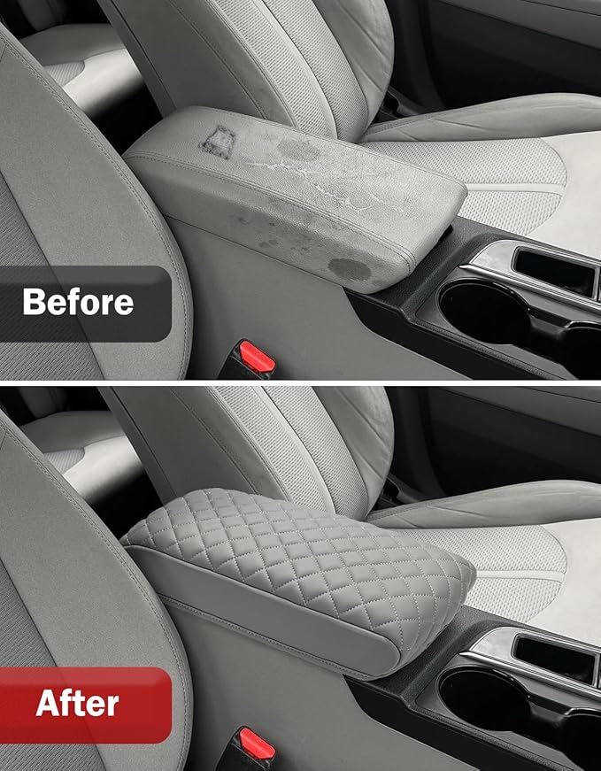 KBH Center Console Armrest Cover for Hyundai Sonata 2015 2016 2017 2018 2019, Middle Console Lid Protective Covering, PU Leather Interior Accessories, Gray