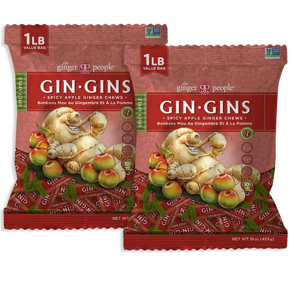 GIN GINS Mandarin Orange Ginger Chews – Natural Fresh Ginger Candy by The Ginger People – Individually Wrapped Healthy Candy – Mandarin Orange Flavor – Large 1 lb Bag (16oz) – Pack of 1