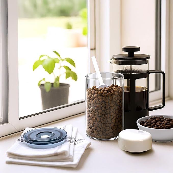 SealVax® Vacuum Coffee Canister Set – 19oz*2 & 32oz*2 Borosilicate Glass Jars with Airtight Lids + Electric Vacuum Sealer for Coffee Beans, Tea & Food Storage.