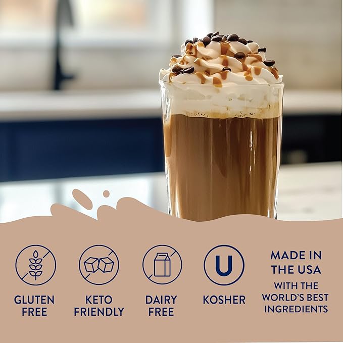 Jordan's Skinny Mixes Sugar Free Coffee Syrup, Salted Caramel Mocha Coffee Flavoring Syrup, Zero Calorie Drink Mix, Lattes, Baking, Protein Shake or Cocktail, Dairy & Gluten Free, Kosher, 25.4 Fl Oz