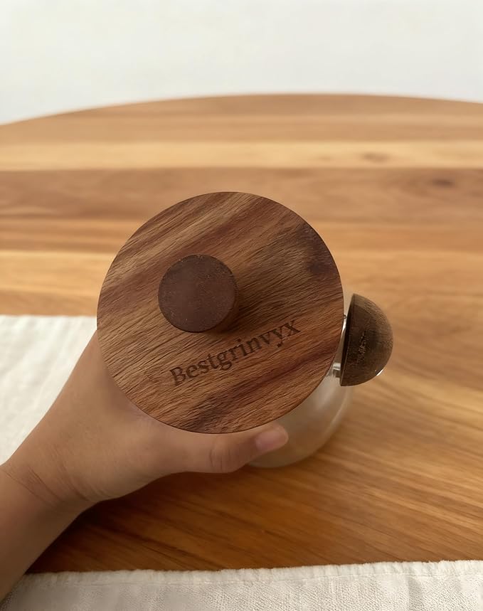 Glass Coffee Bean Storage Container, Wood Lid with Spoon, Airtight Silicone Seal, BPA-Free (500ML/16.91OZ)