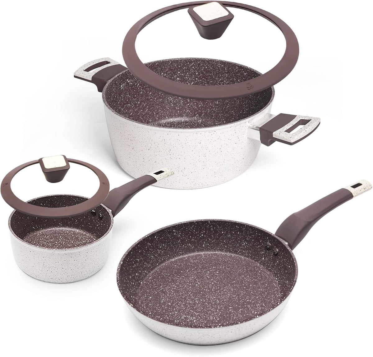 Pots and Pans Set Non Stick, 5Pcs Ceramic Cookware Set, Healthy Non-toxic Induction Cookware with Stay-Cool Handle, Basic Kitchen Utensils Set PFAS-Free