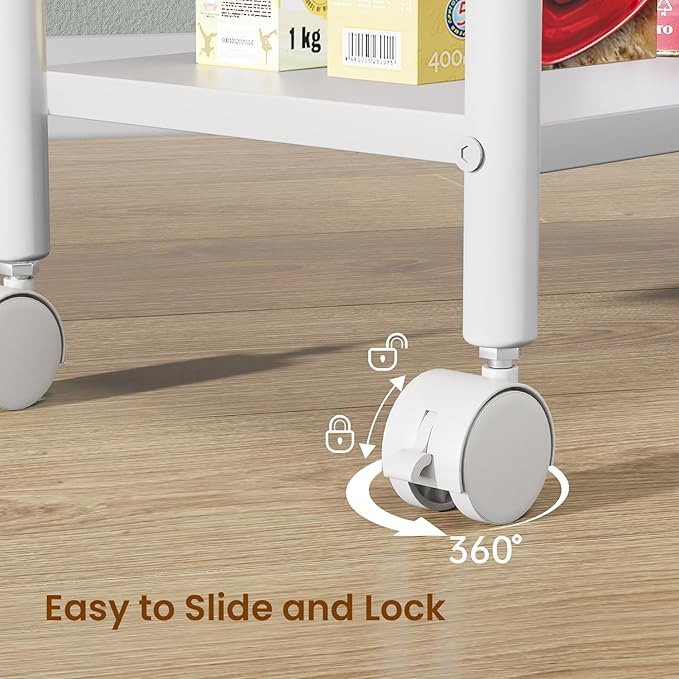 Slim Storage Cart, 4-Tier Small Rolling Cart with Wheels, 9.1" Deep, Narrow Bathroom Shelf Trolley for Kitchen, Bathroom, Laundry Room, White Large 4-Tier (9.1" W x 33.6" H)