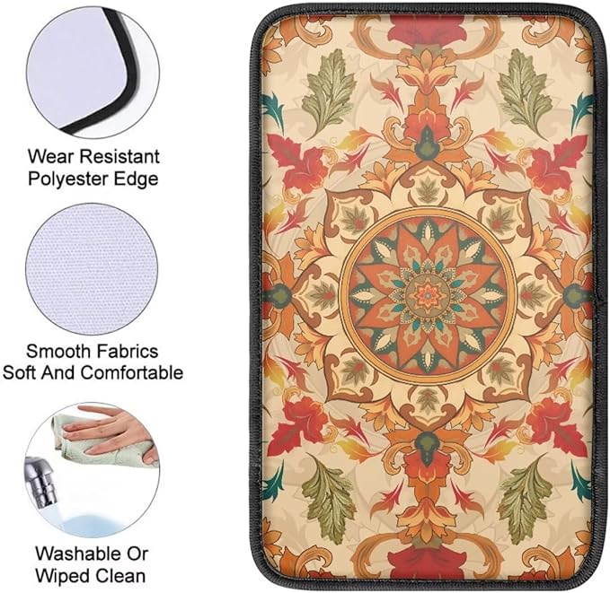 Universal Armrest Cushion Cover for Car Mandala Flower Print Car Center Console Armrest Cushion Pad Decorative Auto Interior Accessories, Easy to Install